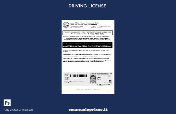 verified style modello di patente di guida temporanea USA Illinois stile verificato template